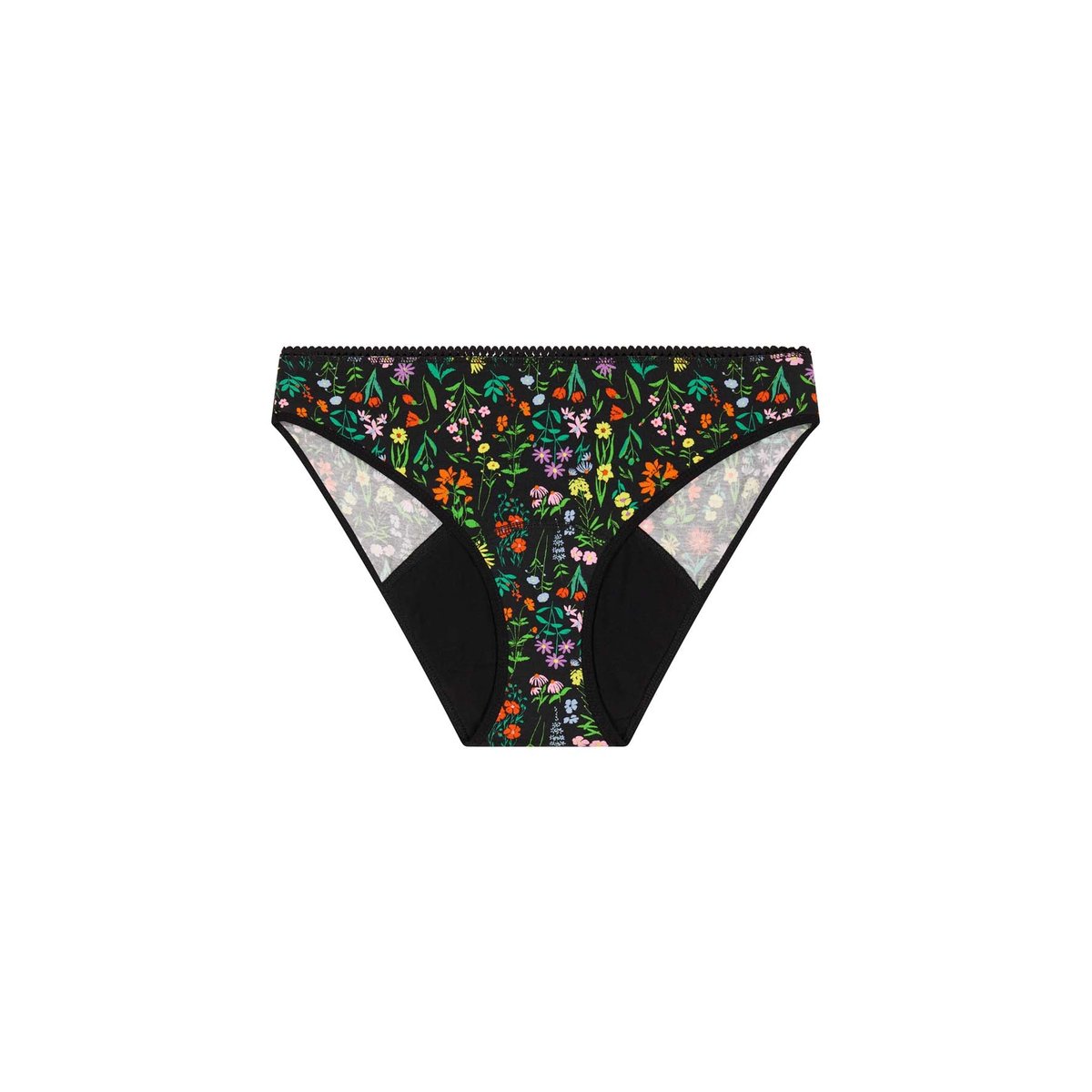 Culotte menstruelle taille haute GOTS - Flux abondant  - Pampa Noir noir à fleurs, WE ARE JOLIES