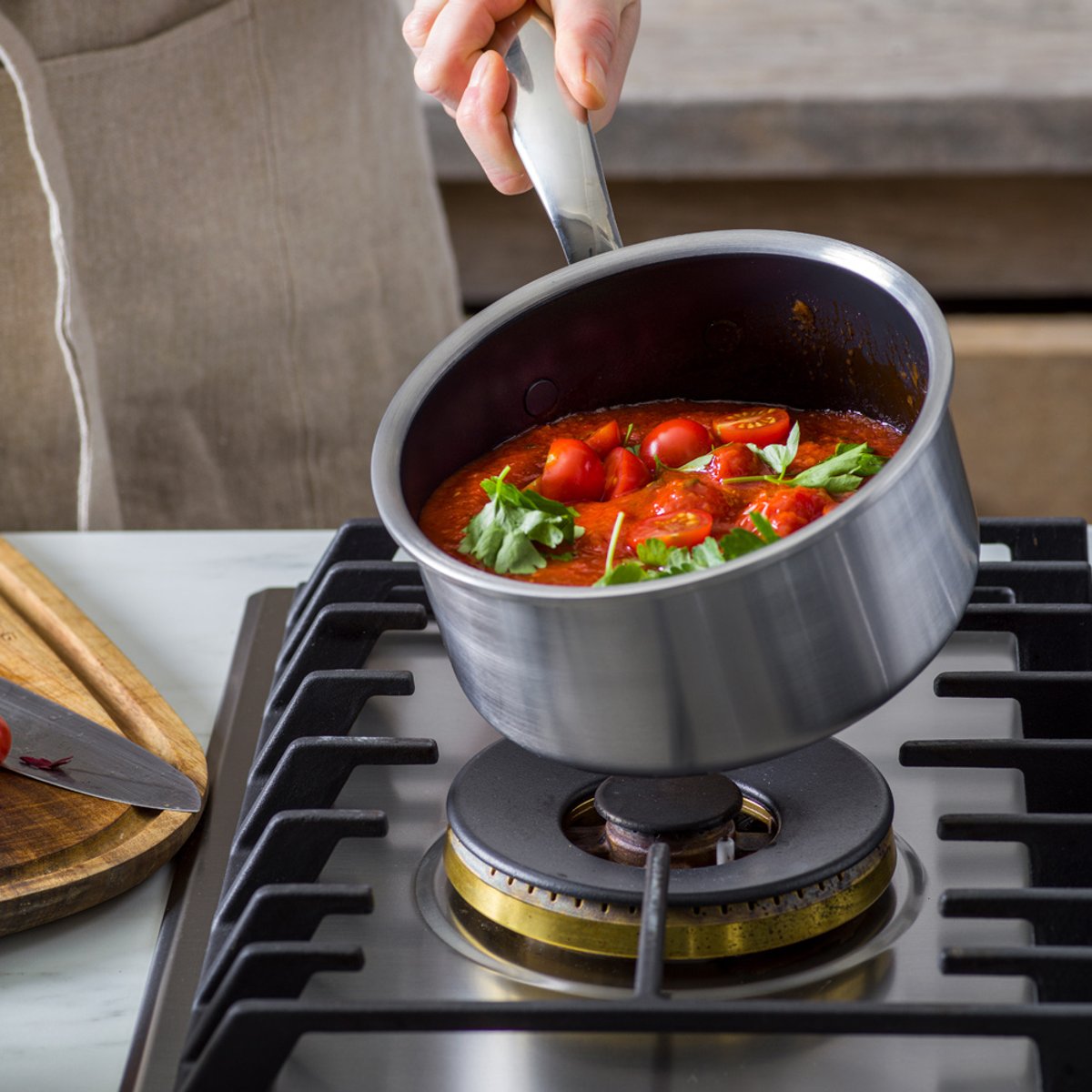 Série de 3 Casseroles 16 cm, 18 cm et 20 cm inox triply revêtement céramique-Première argent / métallique, GREENPAN