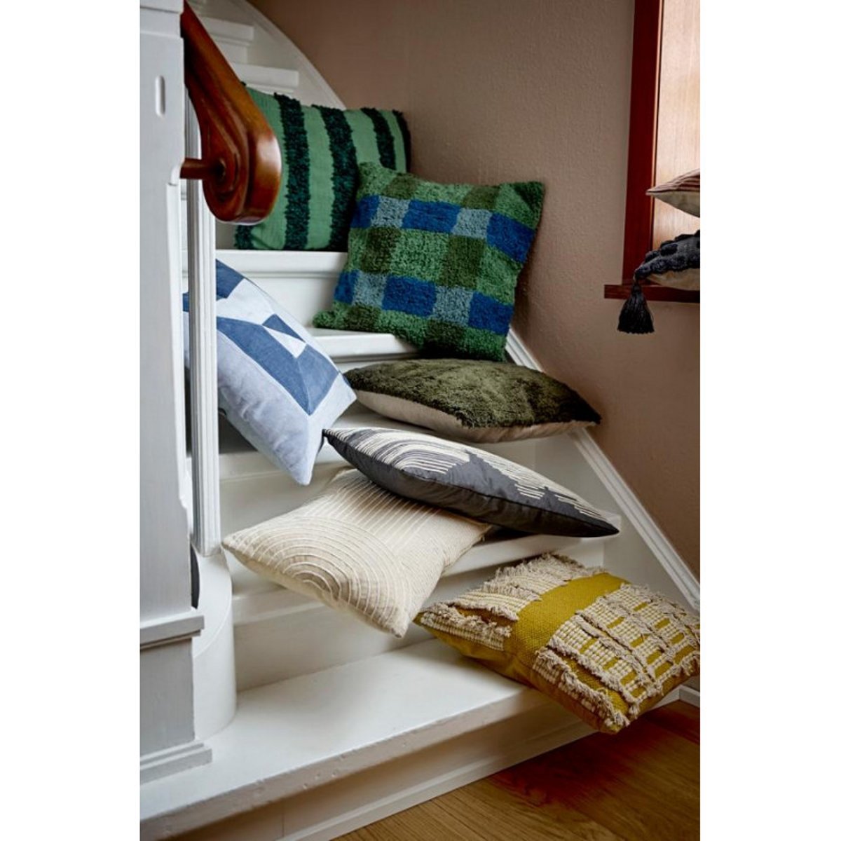 Grand coussin tufté coton CORY vert, BLOOMINGVILLE