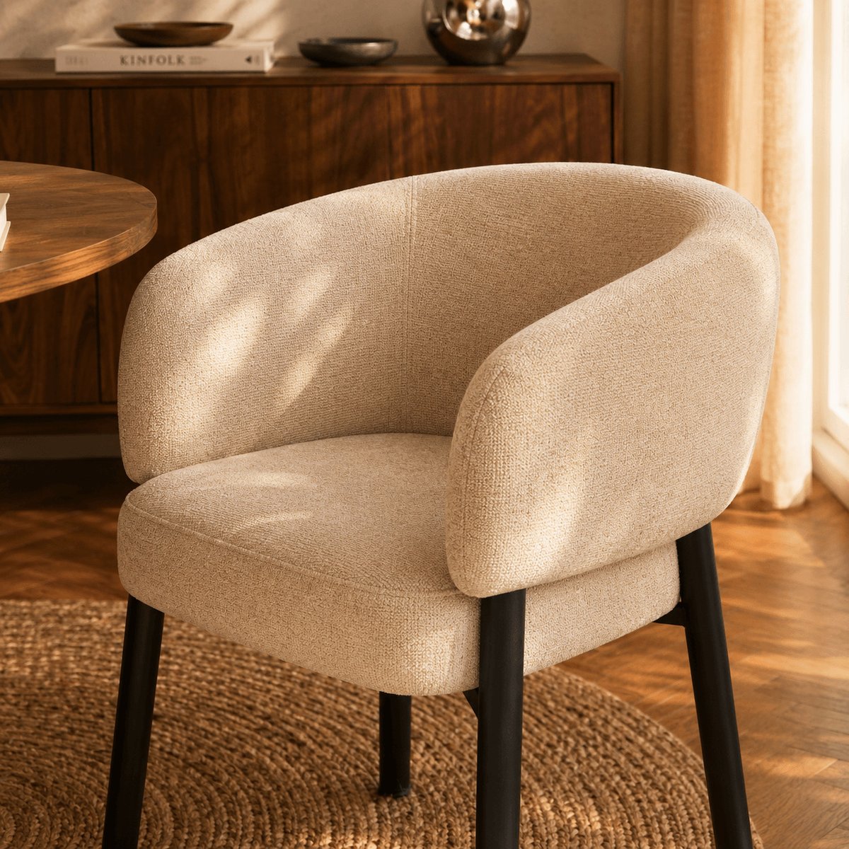 Fauteuil de table en velours tramé ABELIA beige, SORELH