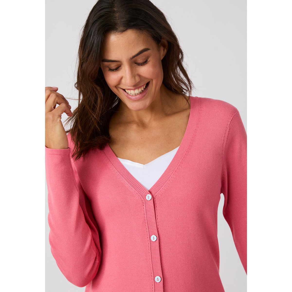 Gilet boutonné manches longues rose corail, DAMART