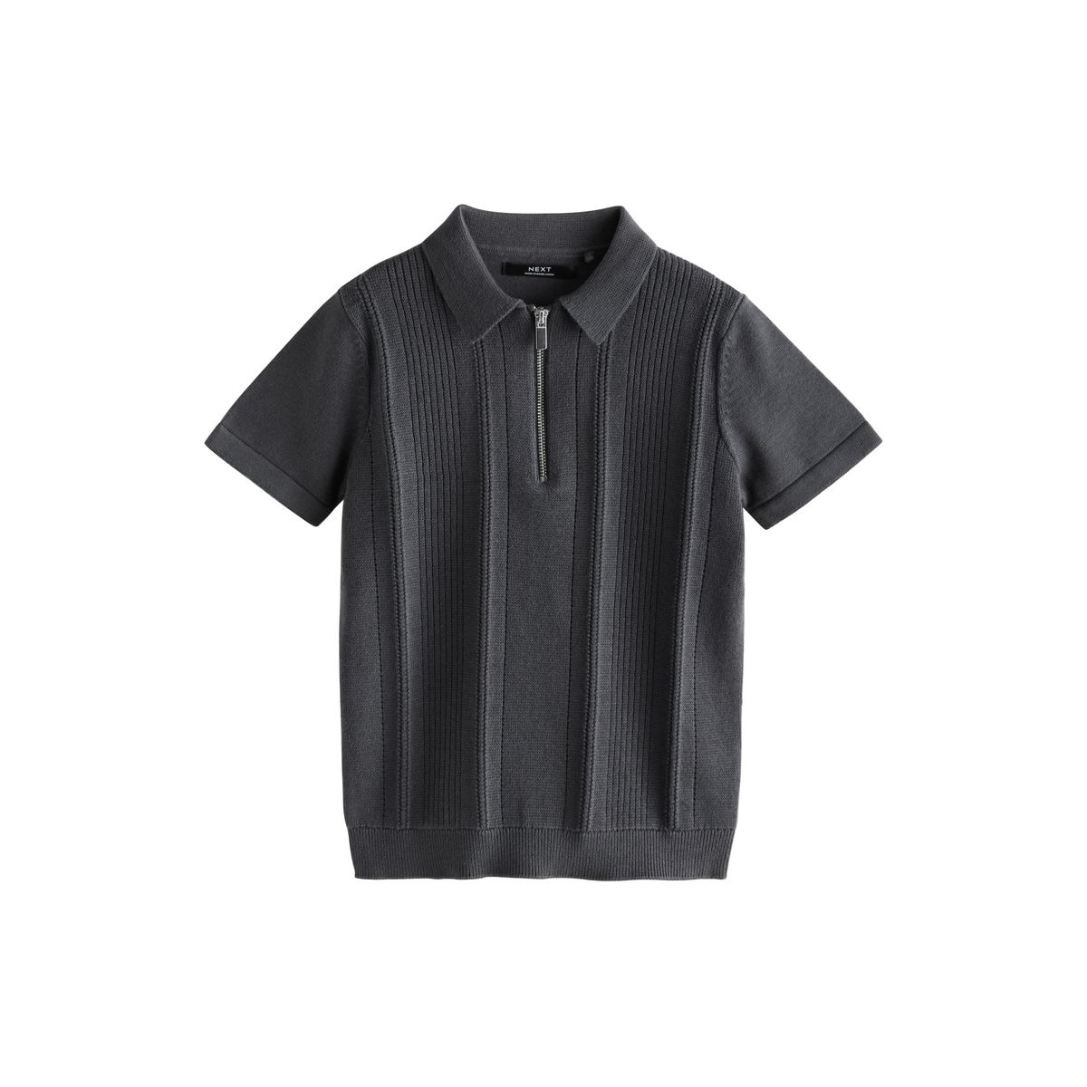 Polo en maille à col zippé 100 % coton gris anthracite, NEXT
