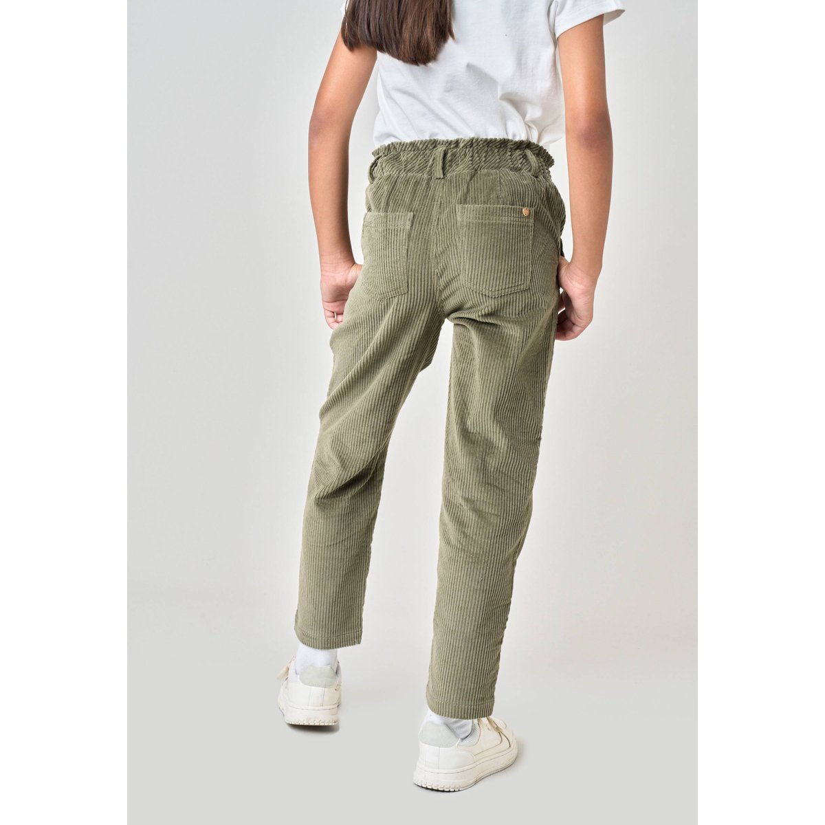 Pantalon carotte fille en 100% coton velours côtelé WENDELI dark khaki, DEELUXE