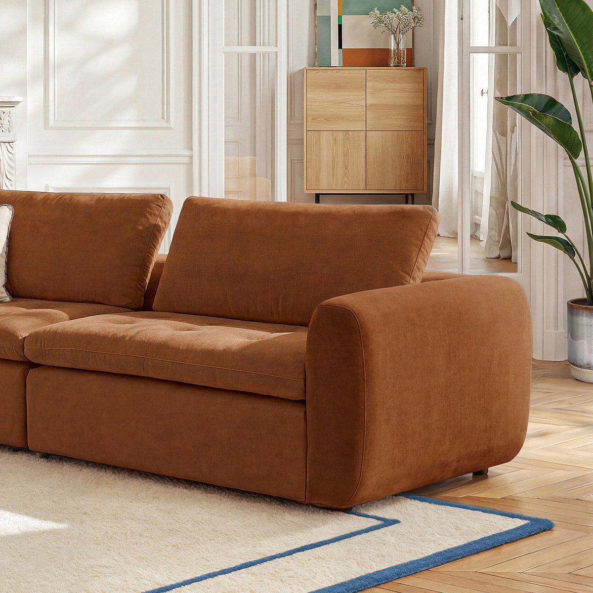 Module d'angle droit 2 places en tissu AMERIA marron, HABITAT