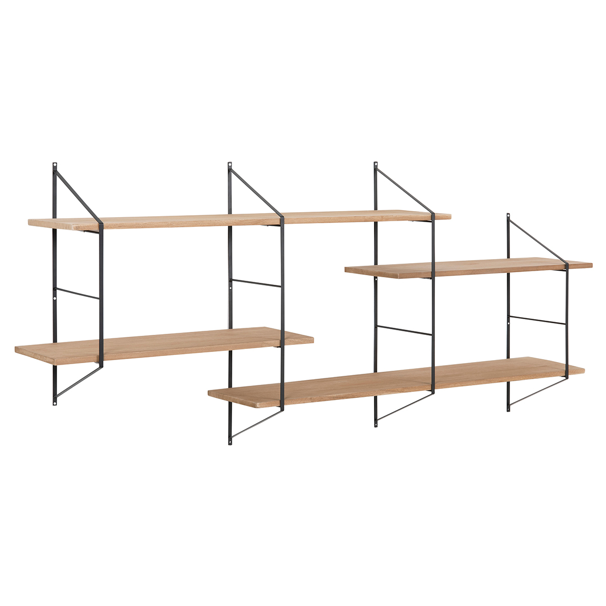 Etagère murale XL modulable en bois clair et métal noir L191 cm BRIDGE bois clair / noir, MILIBOO