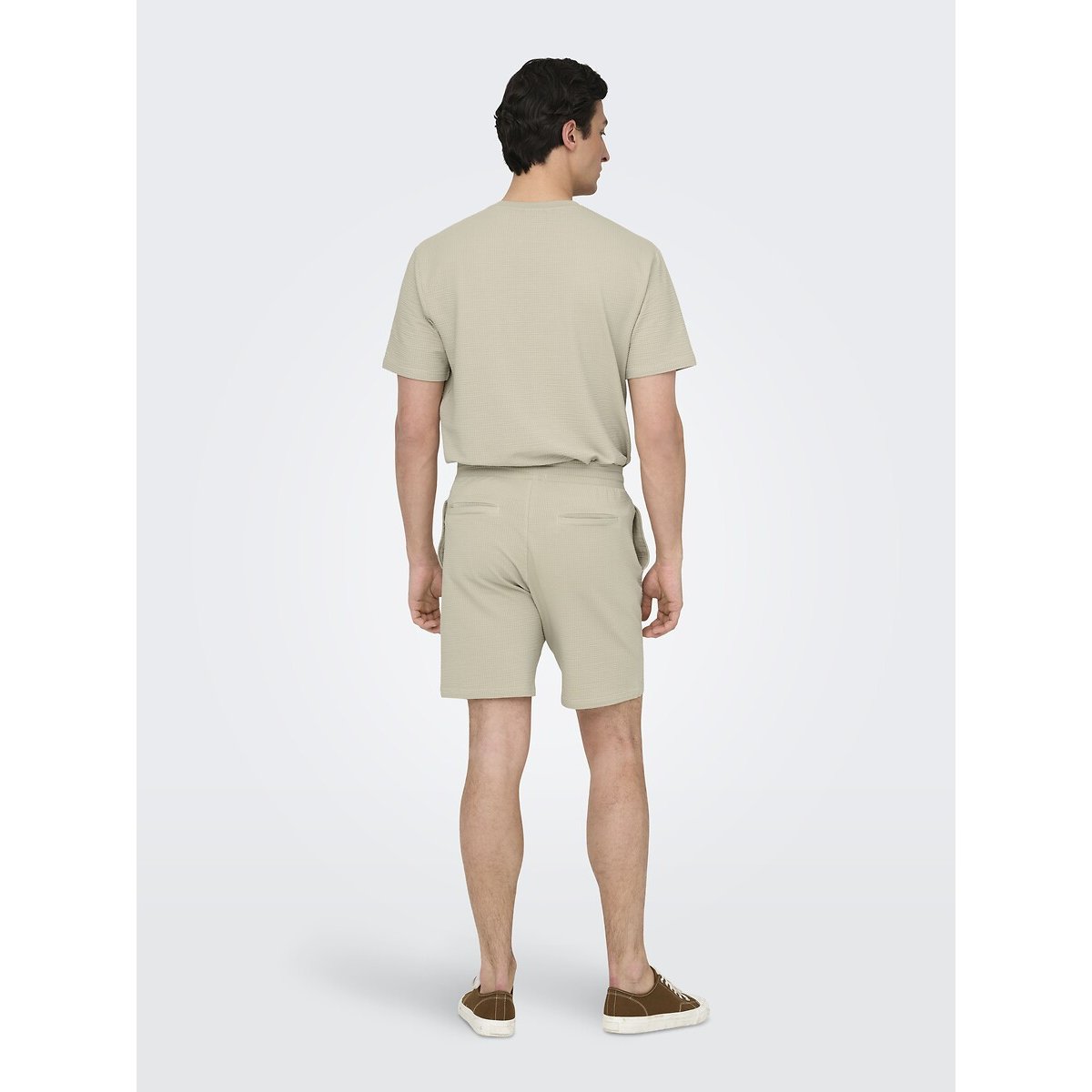 T-shirt met korte mouwen in seersucker beige , ONLY & SONS