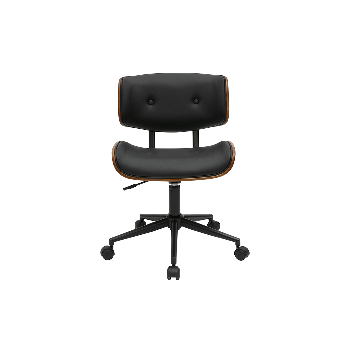 Chaise de bureau à roulettes noire et bois foncé BASILE noir, MILIBOO