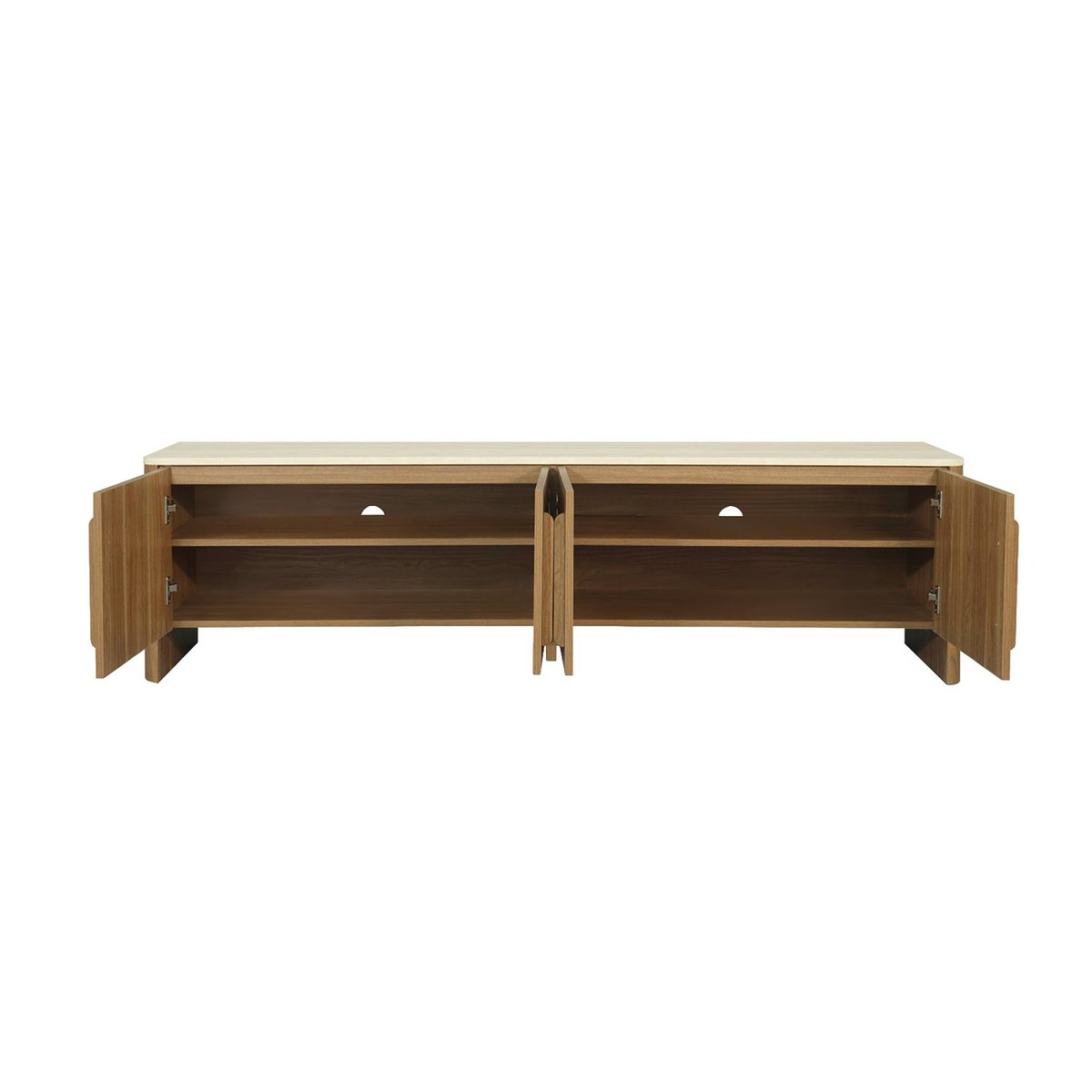 Meuble TV décor bois et effet travertin 4 portes 180cm ARETHA noyer, SWEEEK