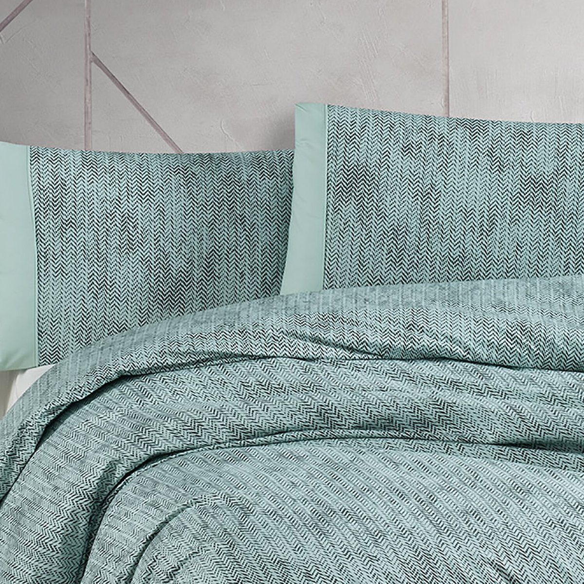 Parure housse de couette 100% coton imprimé, Effect mint multicolore, C DESIGN HOME TEXTILE