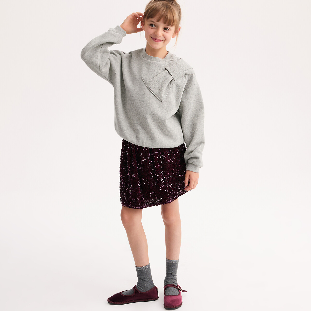 Jupe courte à sequins bordeaux, LA REDOUTE COLLECTIONS