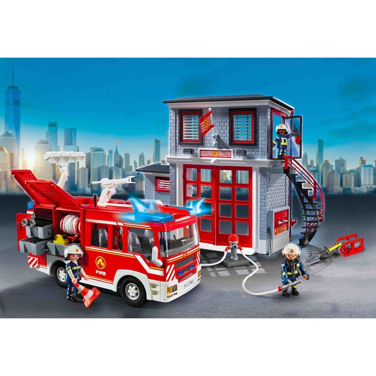 Poste de pompiers avec camion d'intervention poste de pompiers avec camion d'intervention, PLAYMOBIL