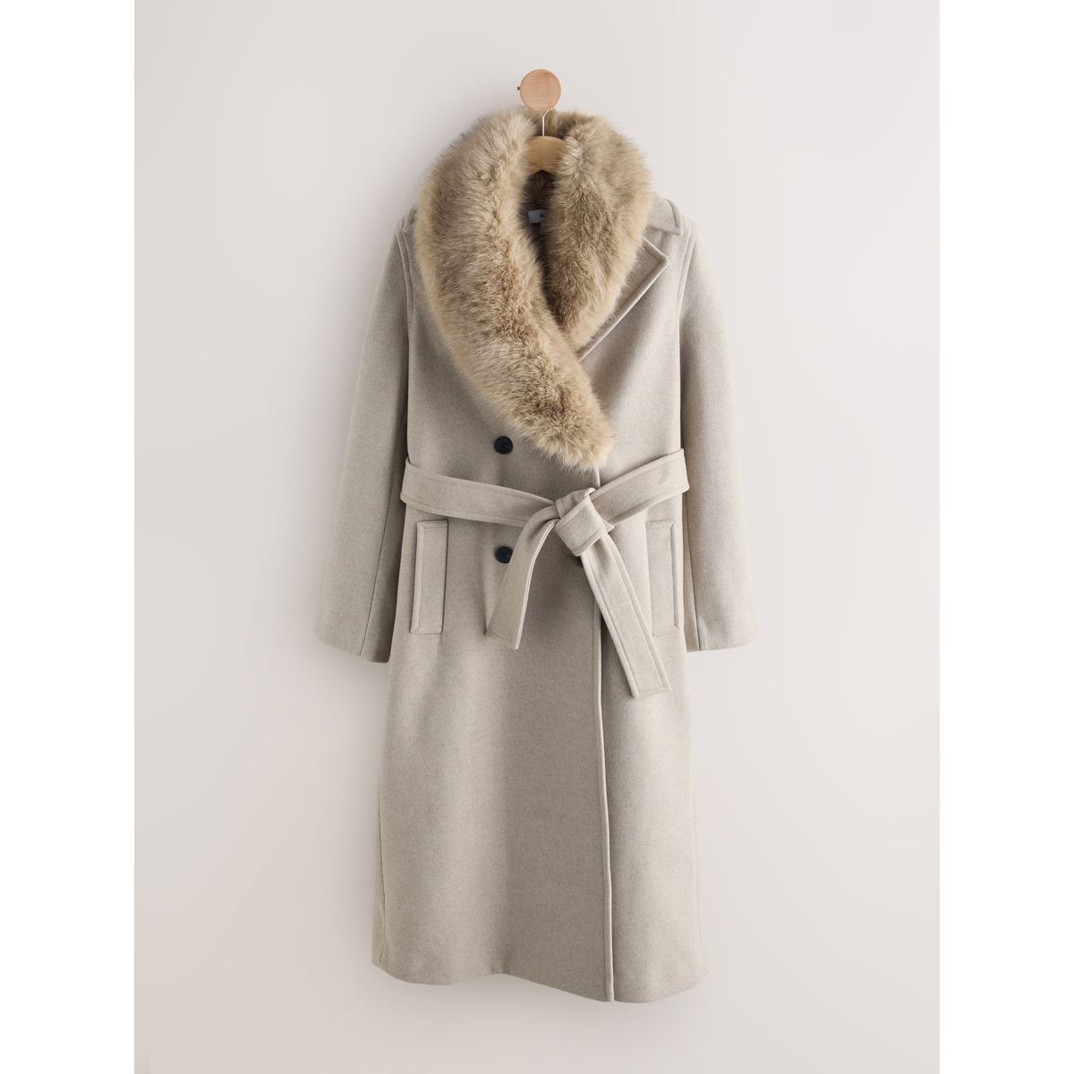 Manteau avec col amovible et ceinture grège, NEXT
