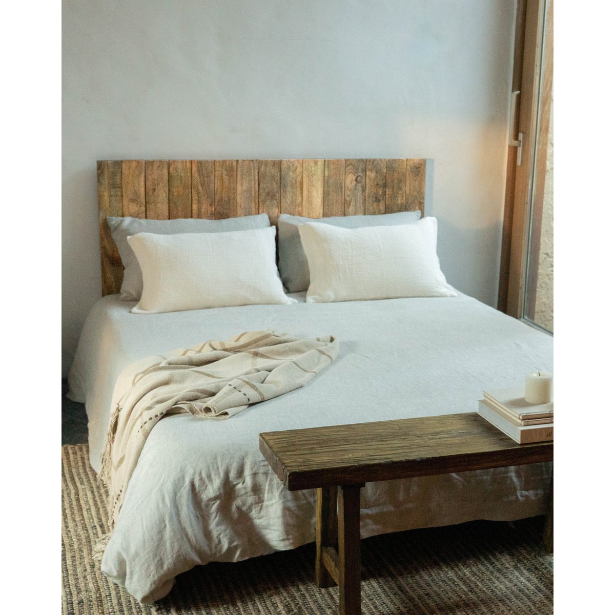 Tête de lit en bois 140 cm marron - JAWARA récupéré, HANNUN
