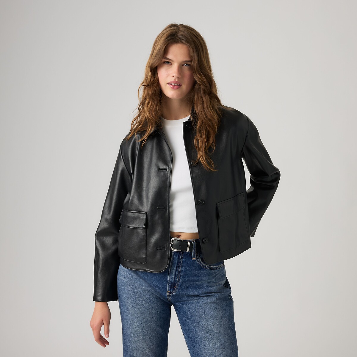 Manteau court boutonné, col polo noir, LEVI'S