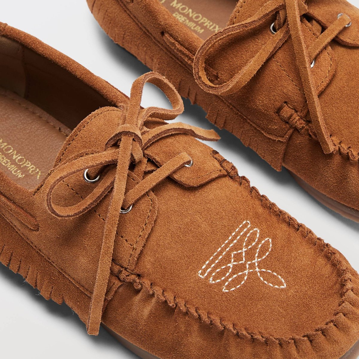Mocassin à franges en cuir tan, MONOPRIX