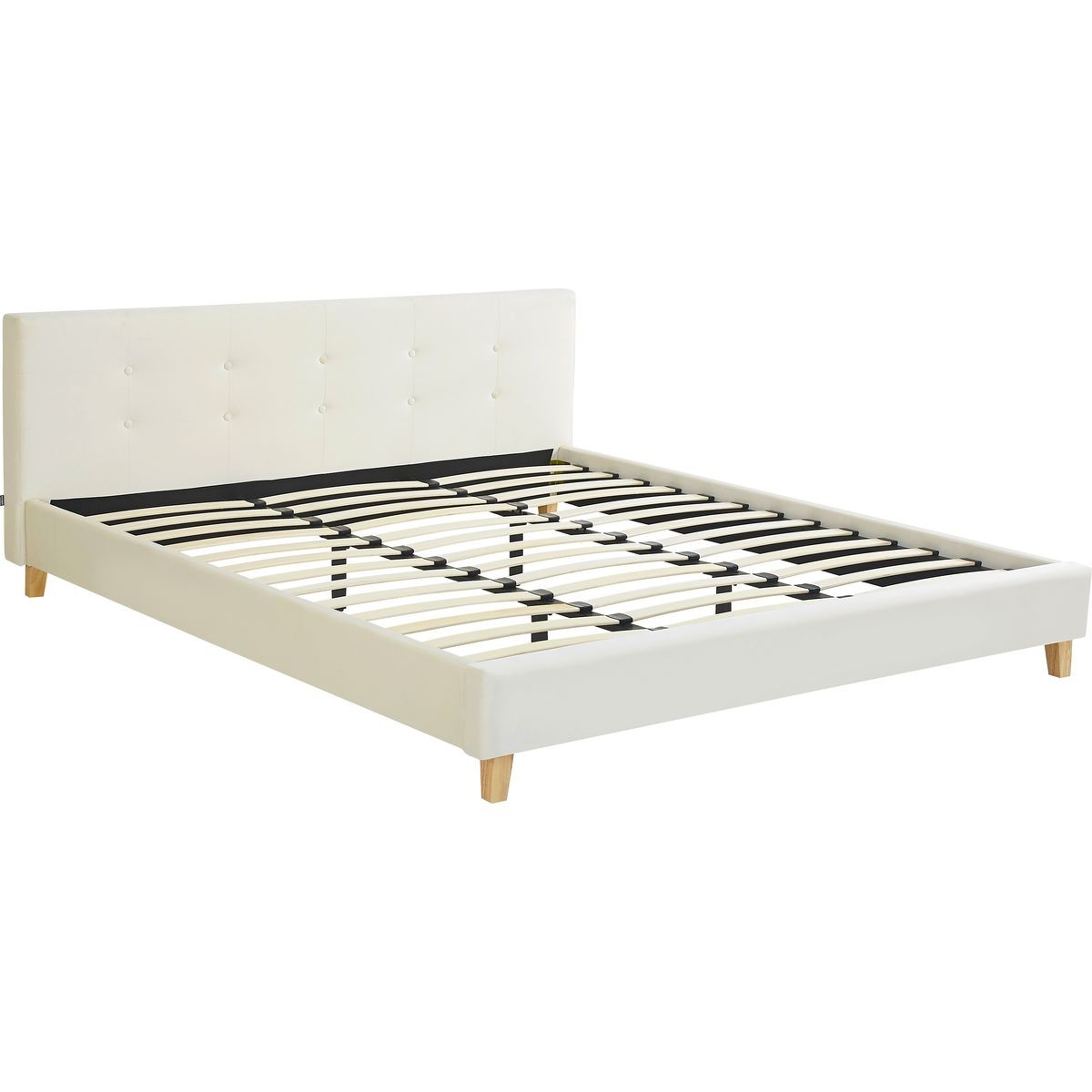Lit avec tête de lit en velours - MILO beige, HOMIFAB