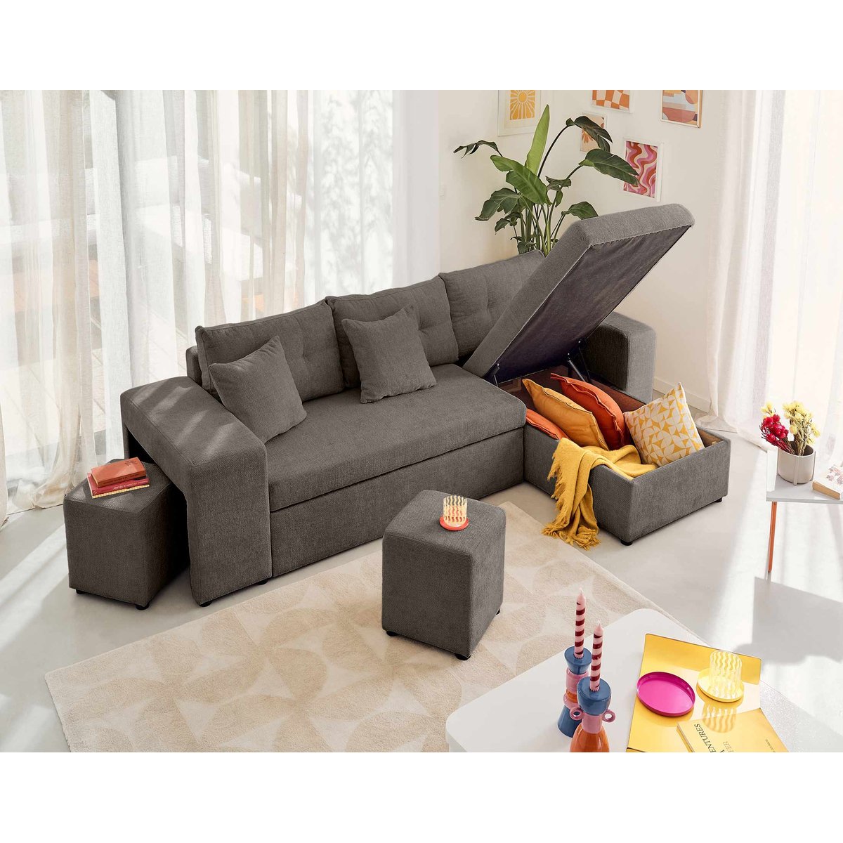Canapé d'Angle Convertible 4 places - CALIFORNIA gris, BEST MOBILIER