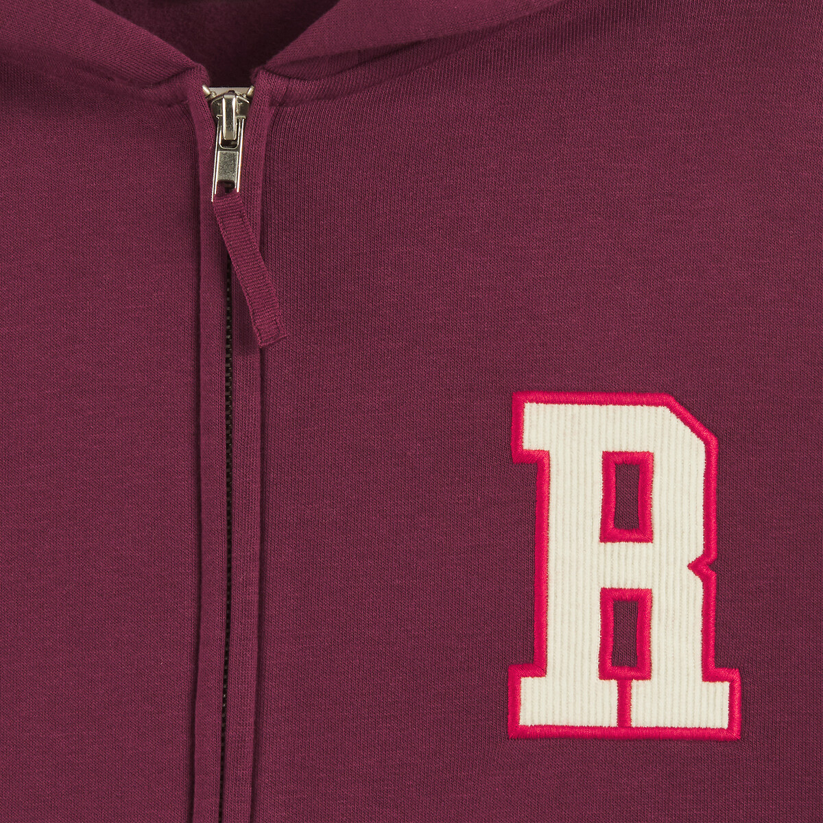 Kapuzen-Sweatshirt mit Reissverschluss, mit gestickten Abzeichen auf der Vorder- und Rückseite, aus bordeaux                        , LA REDOUTE COLLECTIONS