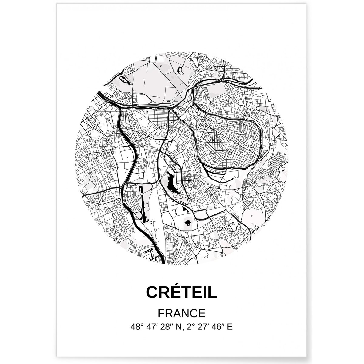 Affiche Carte Créteil blanc, L'AFFICHERIE