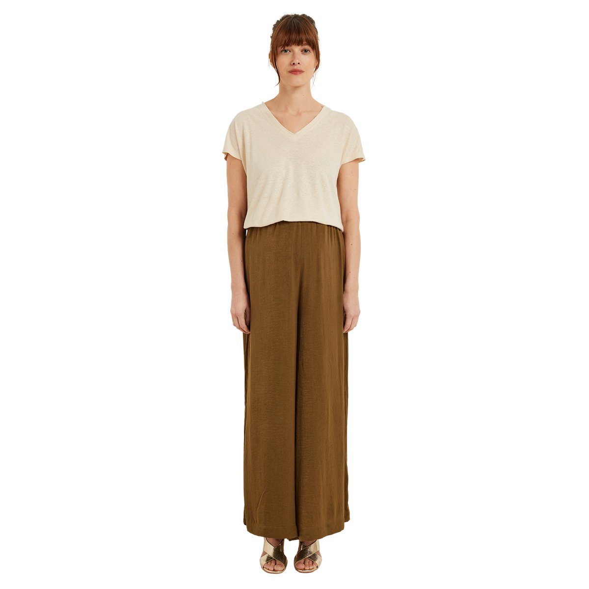 T-shirt irisé de grossesse en viscose et lin beige doré, VERTBAUDET