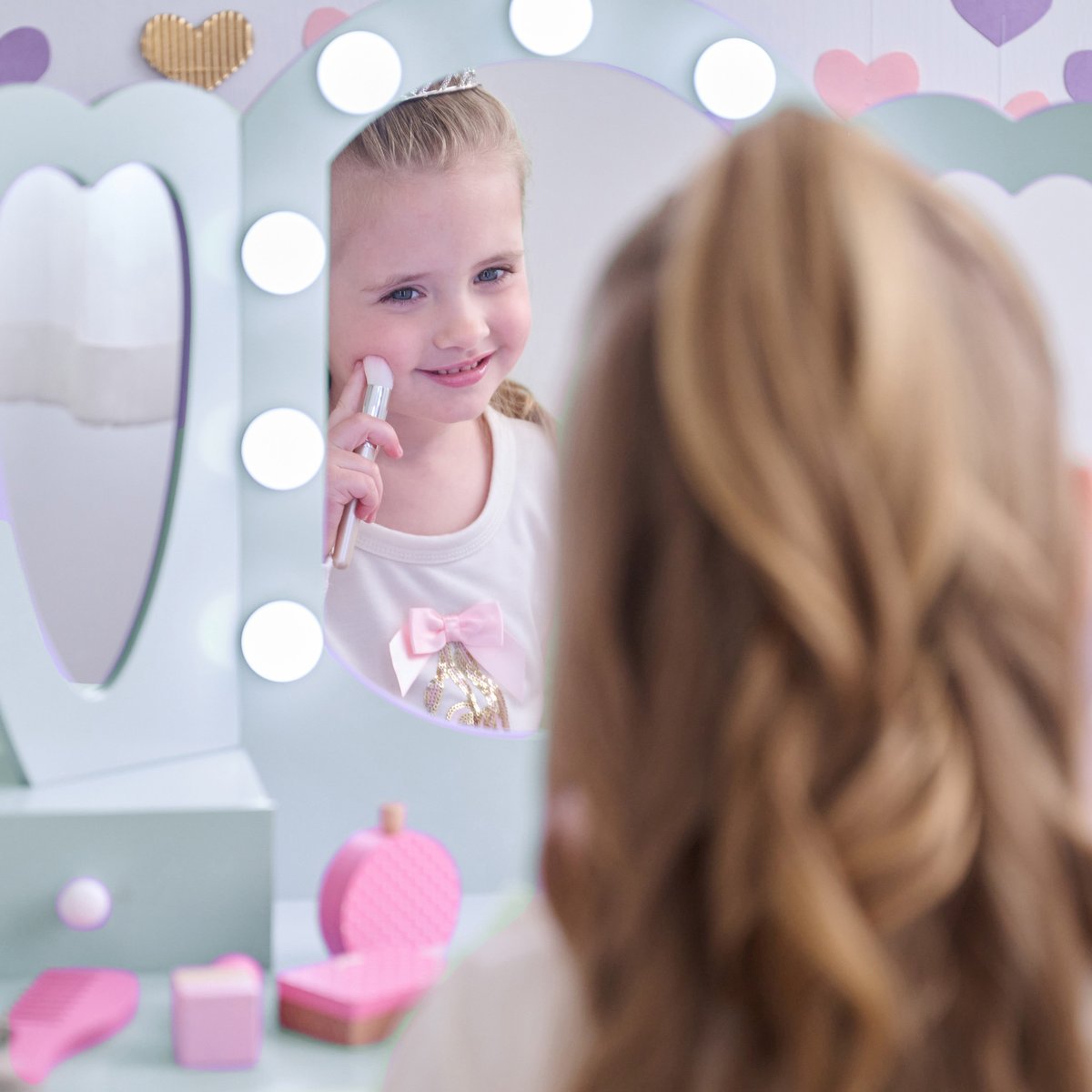 Coiffeuse cœur avec miroir LED & tiroirs blue, TEAMSON KIDS