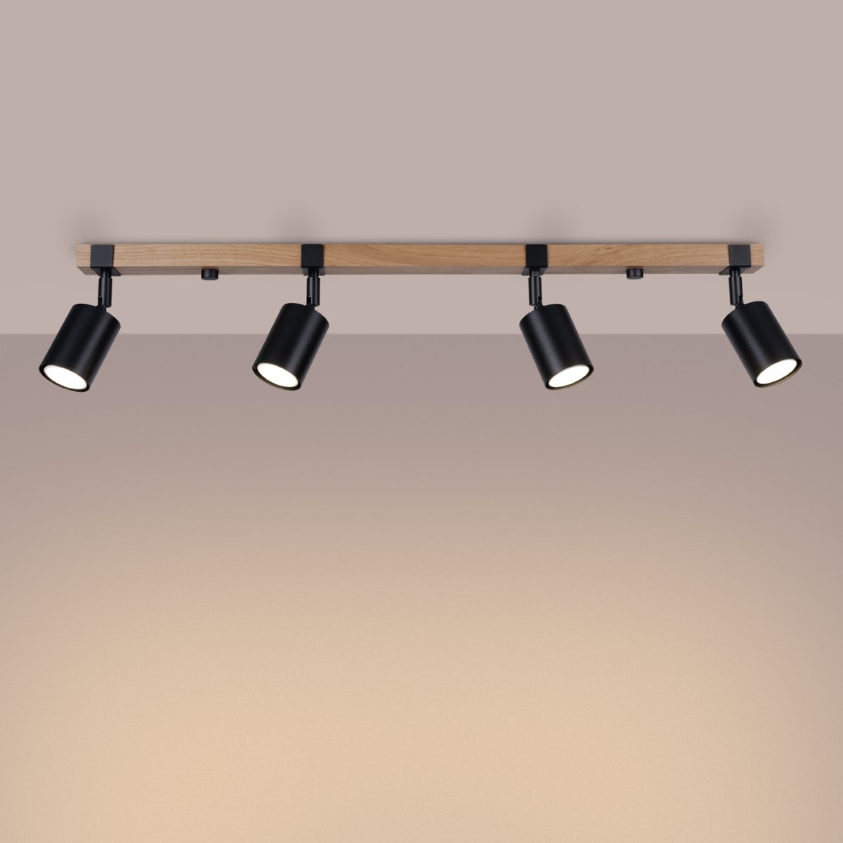 Plafonnier Acier Noir/Bois Naturel GU10 4 Fager noir, EDEN