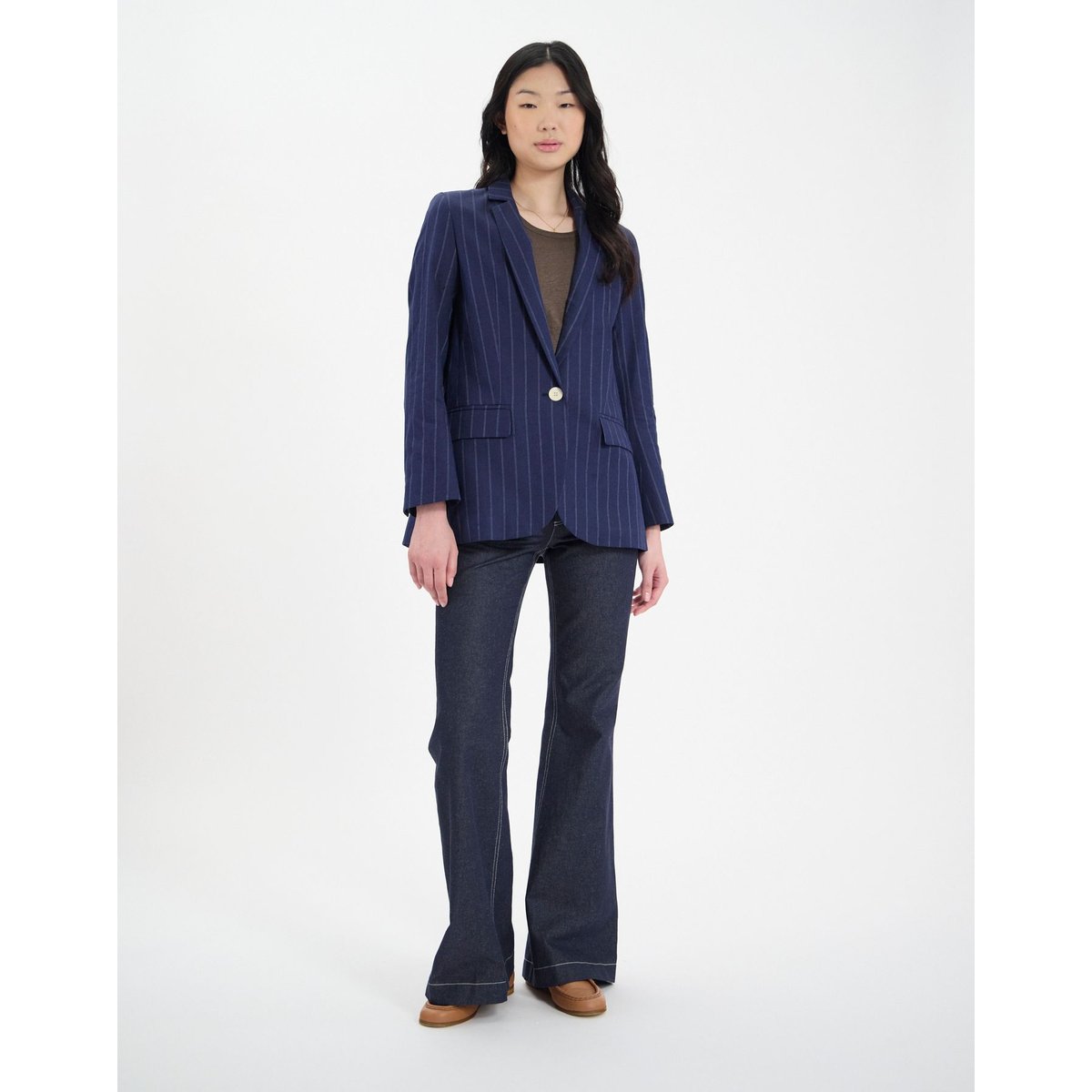 Veste Bruna en lin mélangé marine blue navy, INES DE LA FRESSANGE PARIS