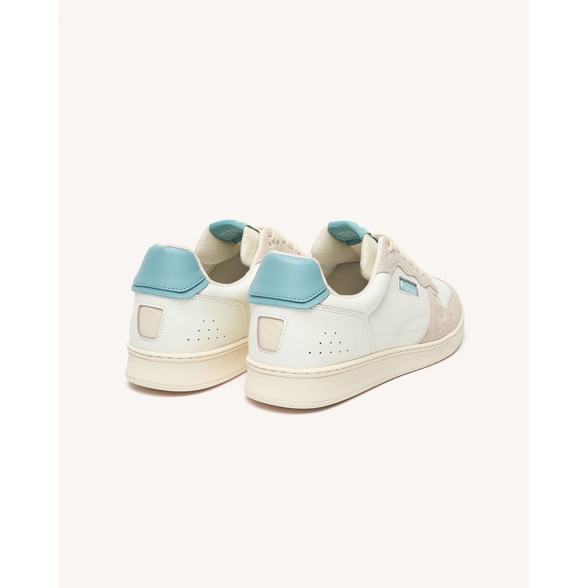 Baskets basses en cuir blanc et bleu, FAGUO