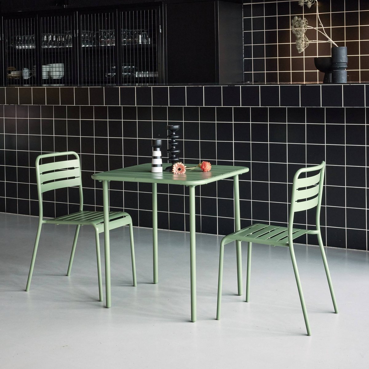 Table de jardin métal + 2 assises AMELIA terracotta, SWEEEK