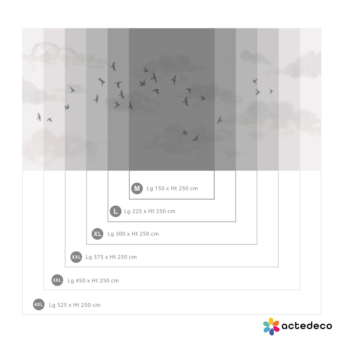 Papier peint panoramique Murmuration, Beige 525 x 250cm gris, ACTE DECO