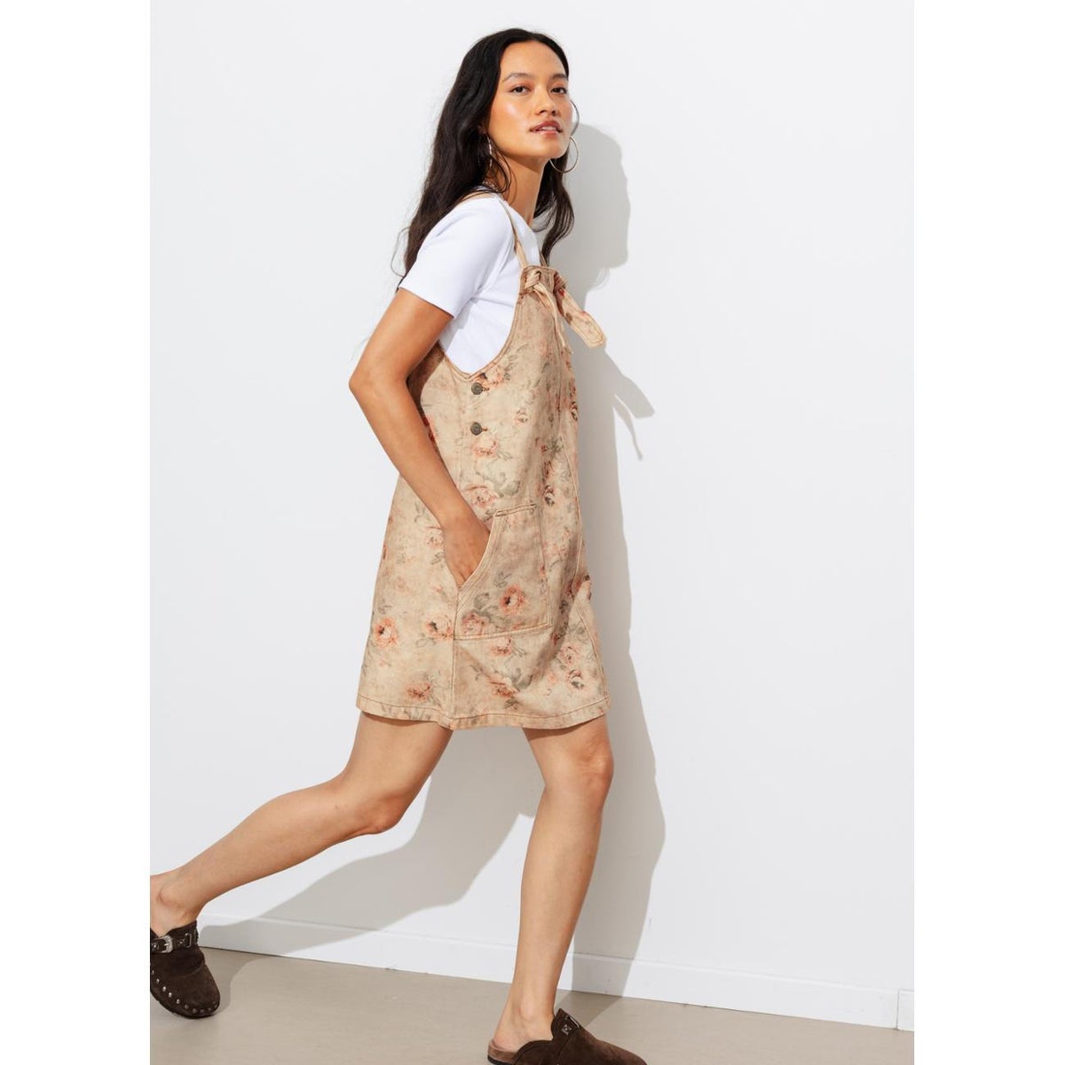 Robe salopette fleurie imprimé écru, PROMOD