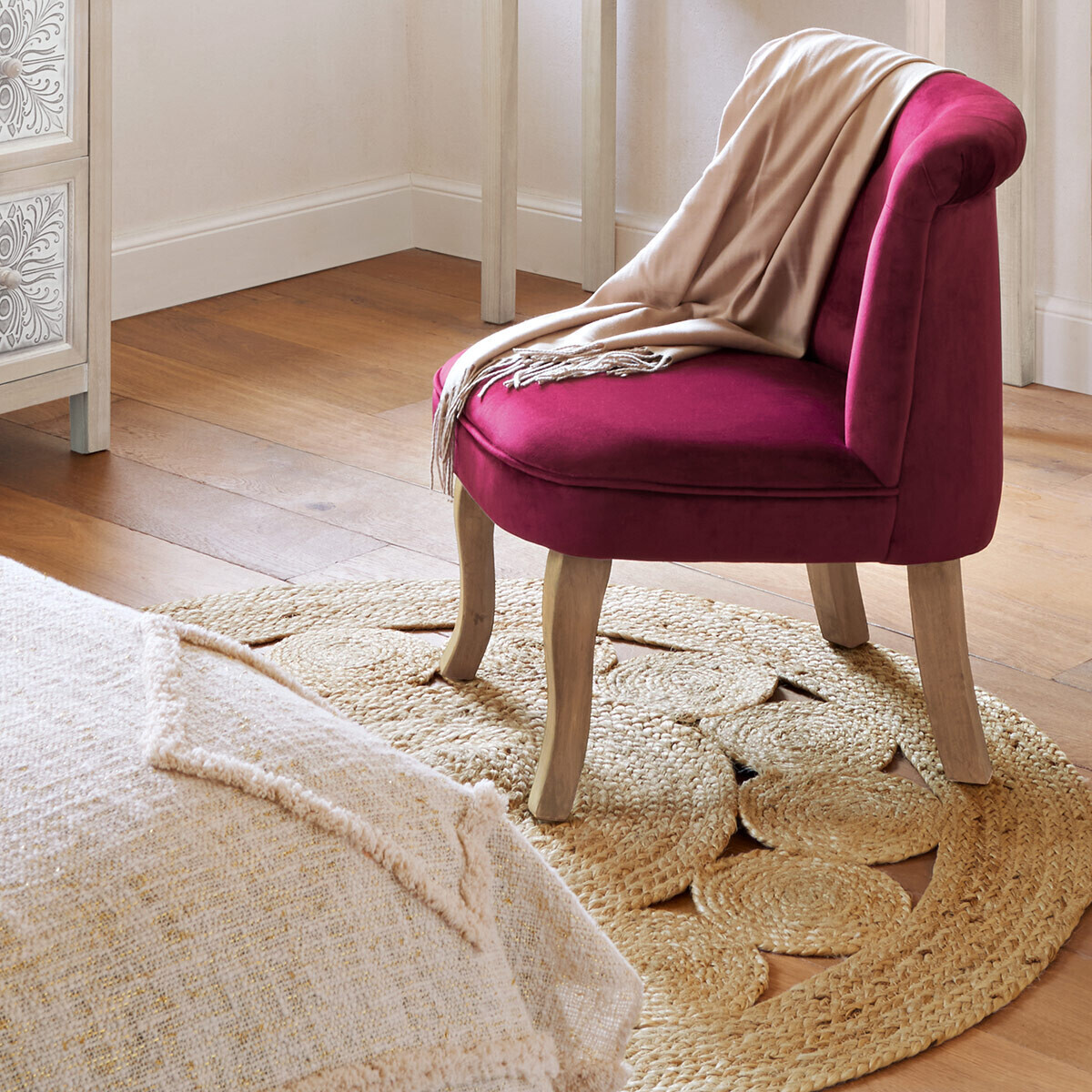 Tapis salon rond en jute ESRA beige, ATMOSPHERA