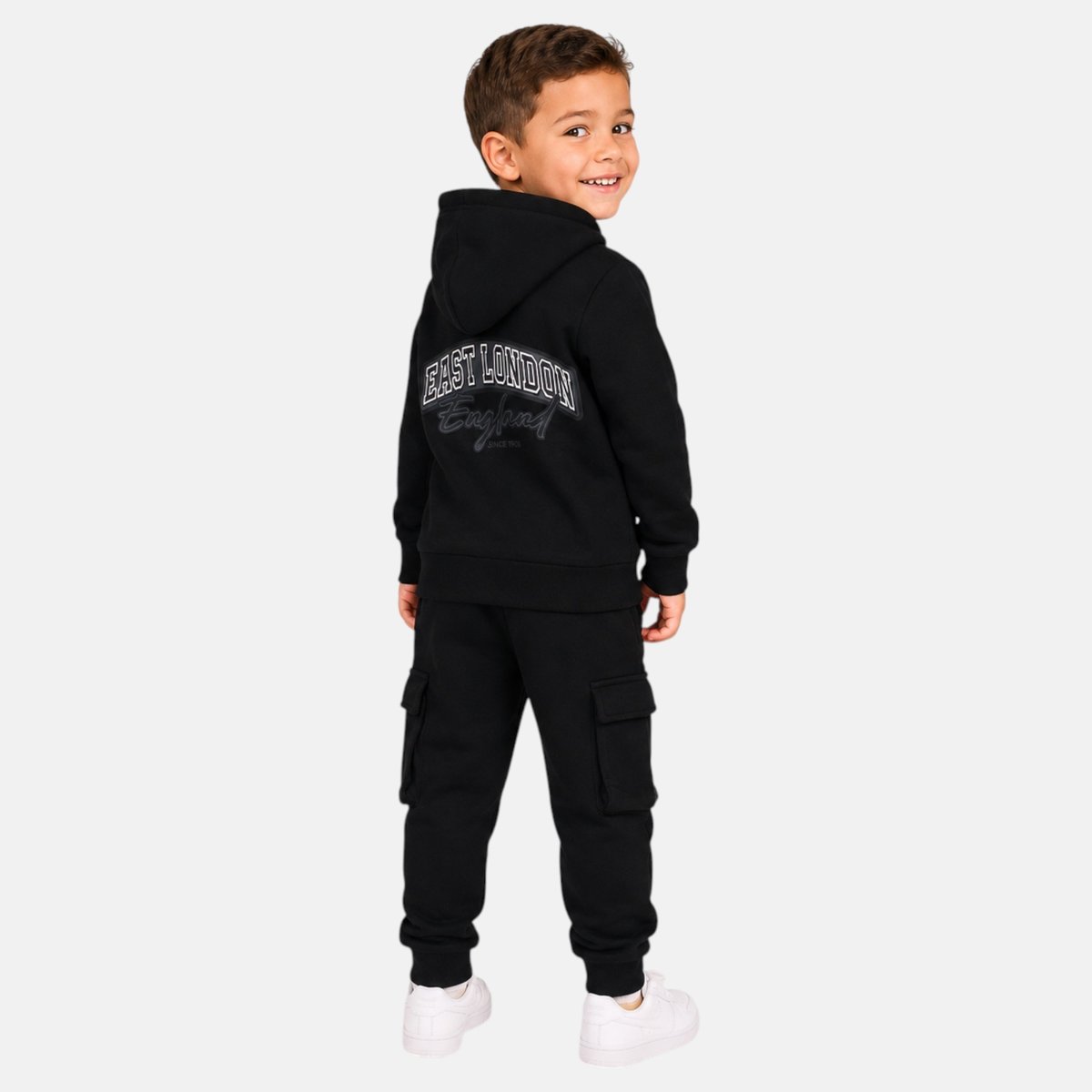 Ensemble veste zippée à capuche et pantalon de jogging cargo, poche kangourou CREW noir, LEE COOPER