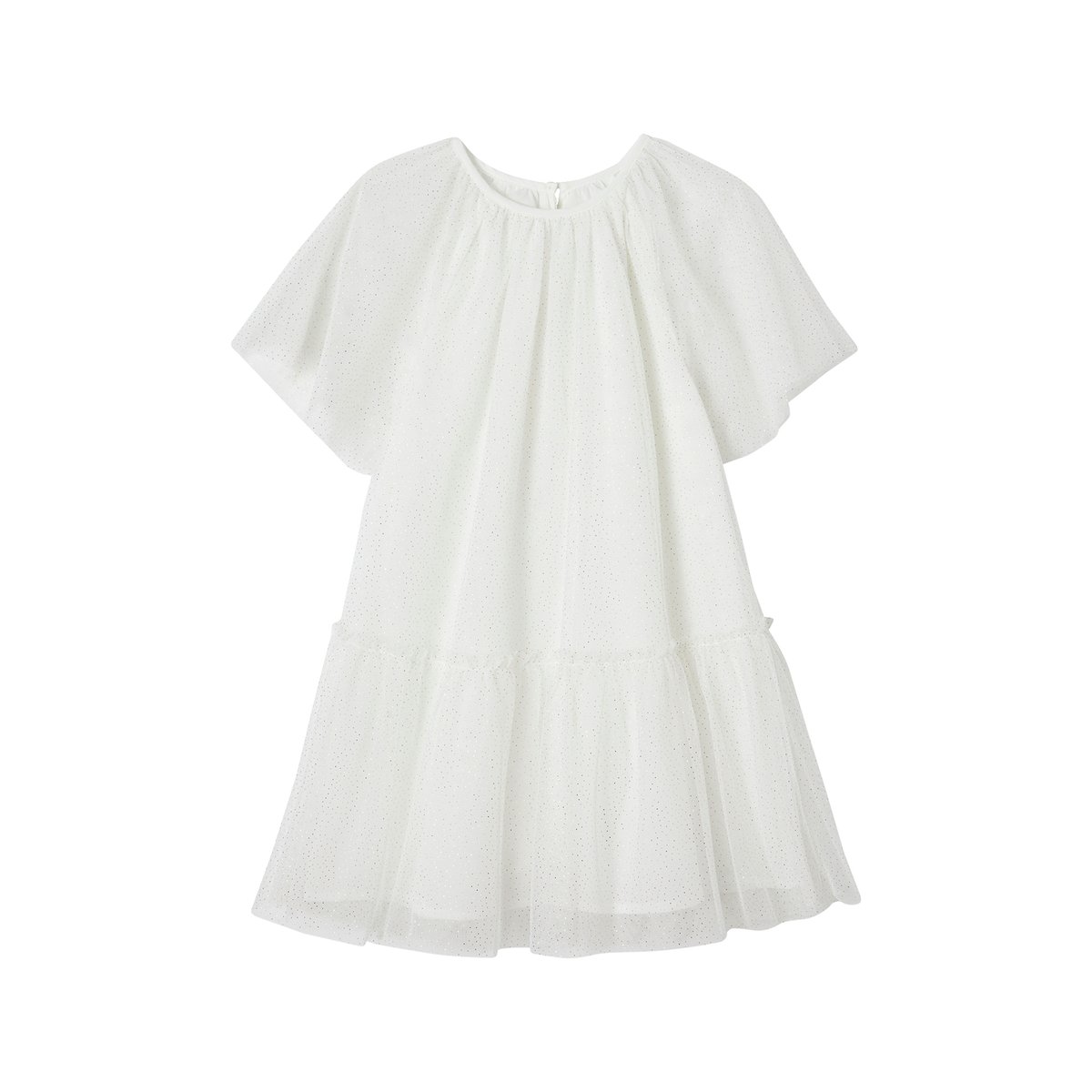 Robe cérémonie en tulle à paillettes manches papillon écru, VERTBAUDET