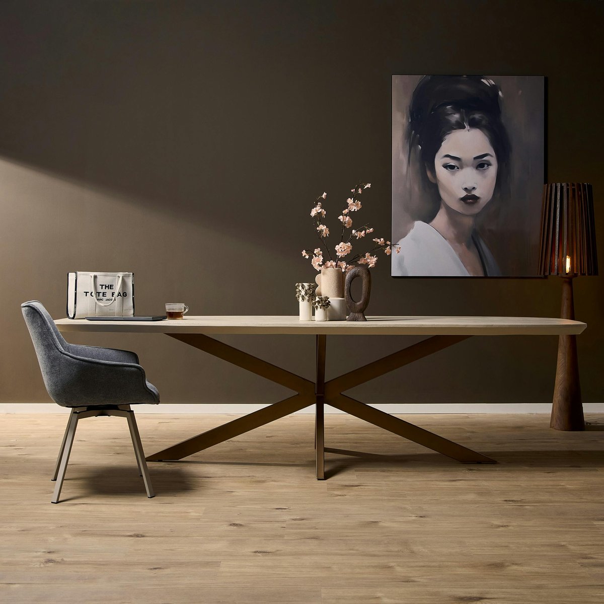 Table à manger 10 places bois/métal CORTINA beige / bronze, PIER IMPORT