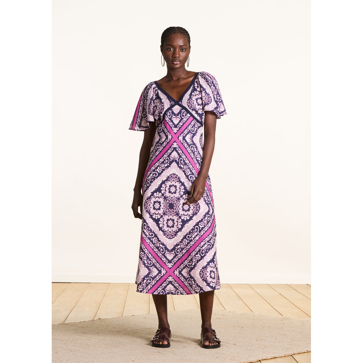 Robe longue à imprimé foulard en coton violet/fiesta, LA FEE MARABOUTEE
