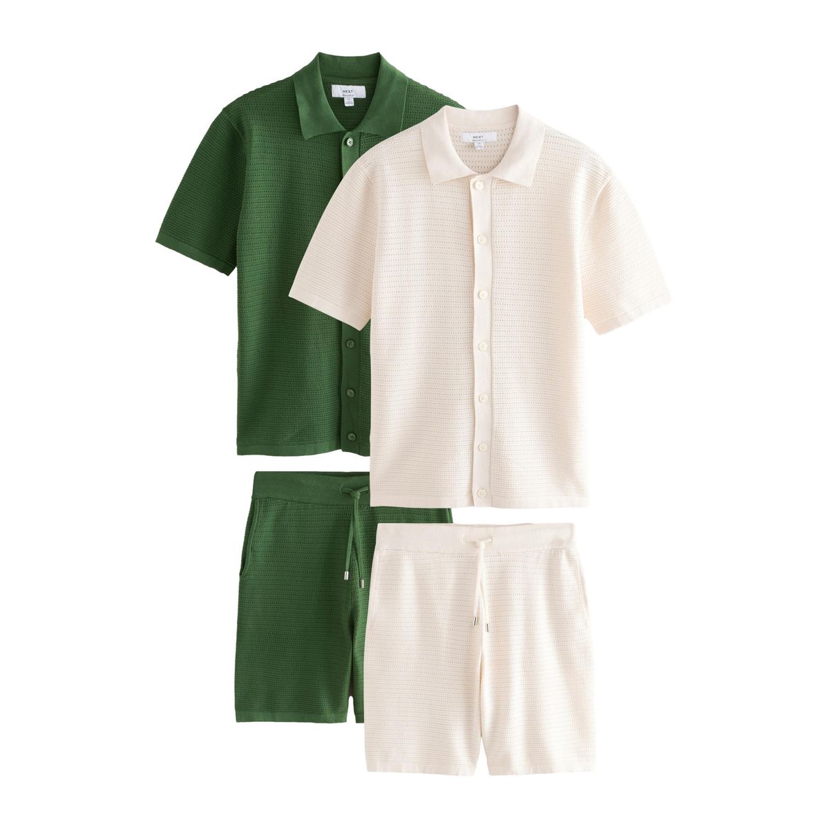 Chemise en maille texturée et short, lot de 2 vert/blanc, NEXT