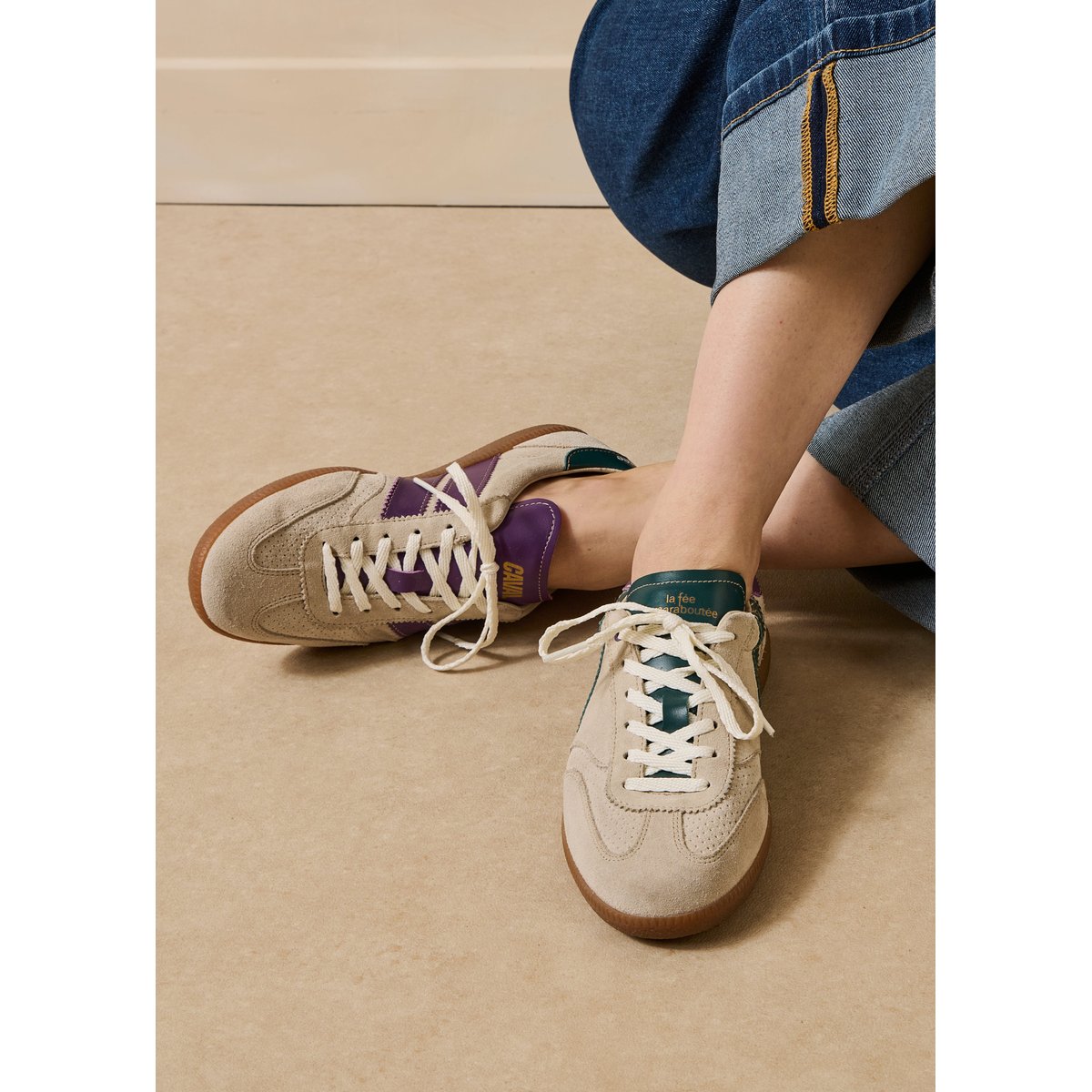 Baskets asymétriques en cuir sahara, LA FEE MARABOUTEE