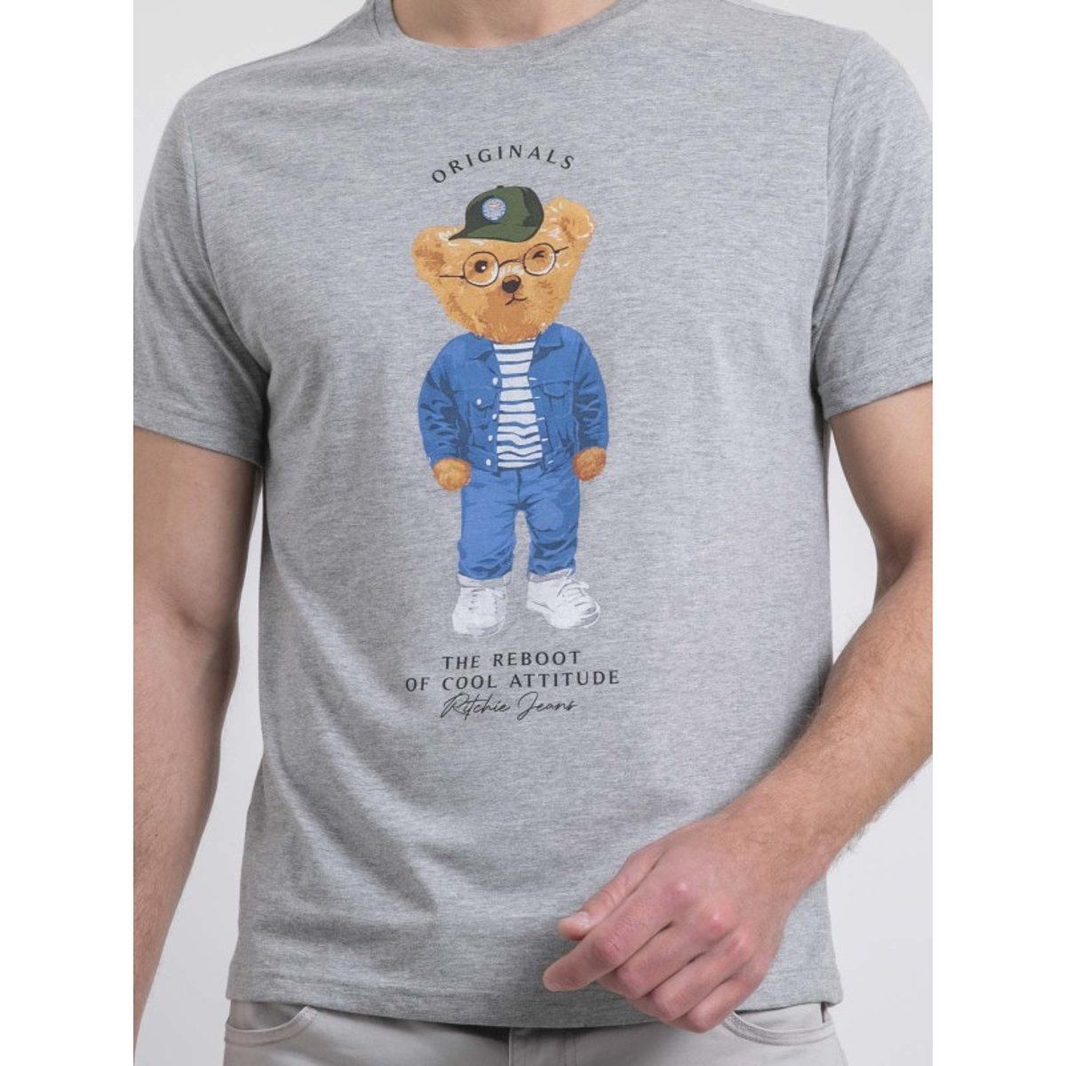 T-shirt Col Rond Pur Coton Nobenito gris, RITCHIE