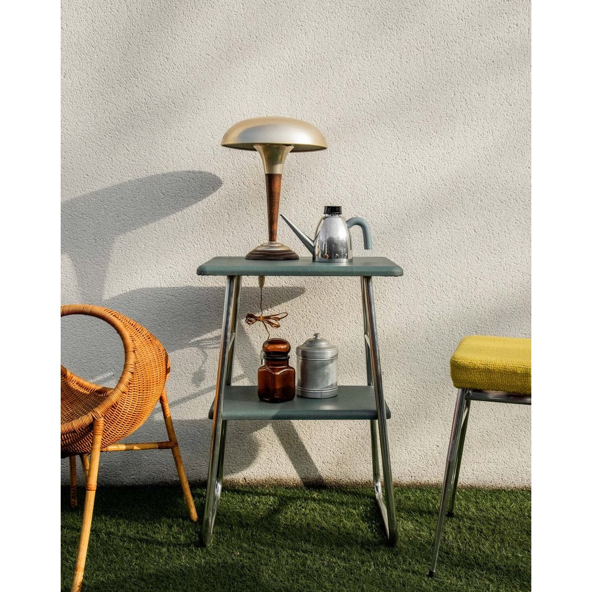 Table d'appoint industrielle en chrome Hanna N°778 - Bon état métal, DEBONGOUT