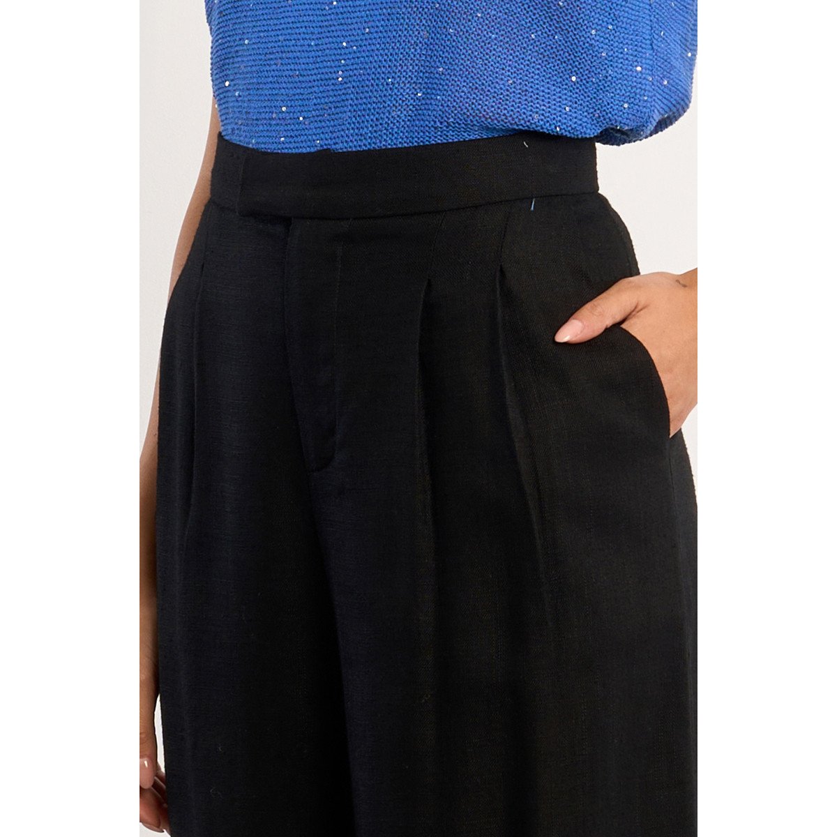 Pantalon large en lin noir, LILI SIDONIO