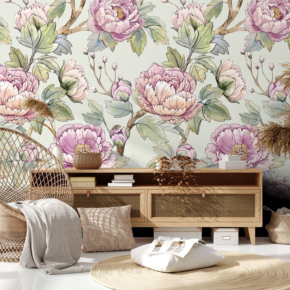 Papier peint fleurs motif floral en aquarelle intissé, HEXOA