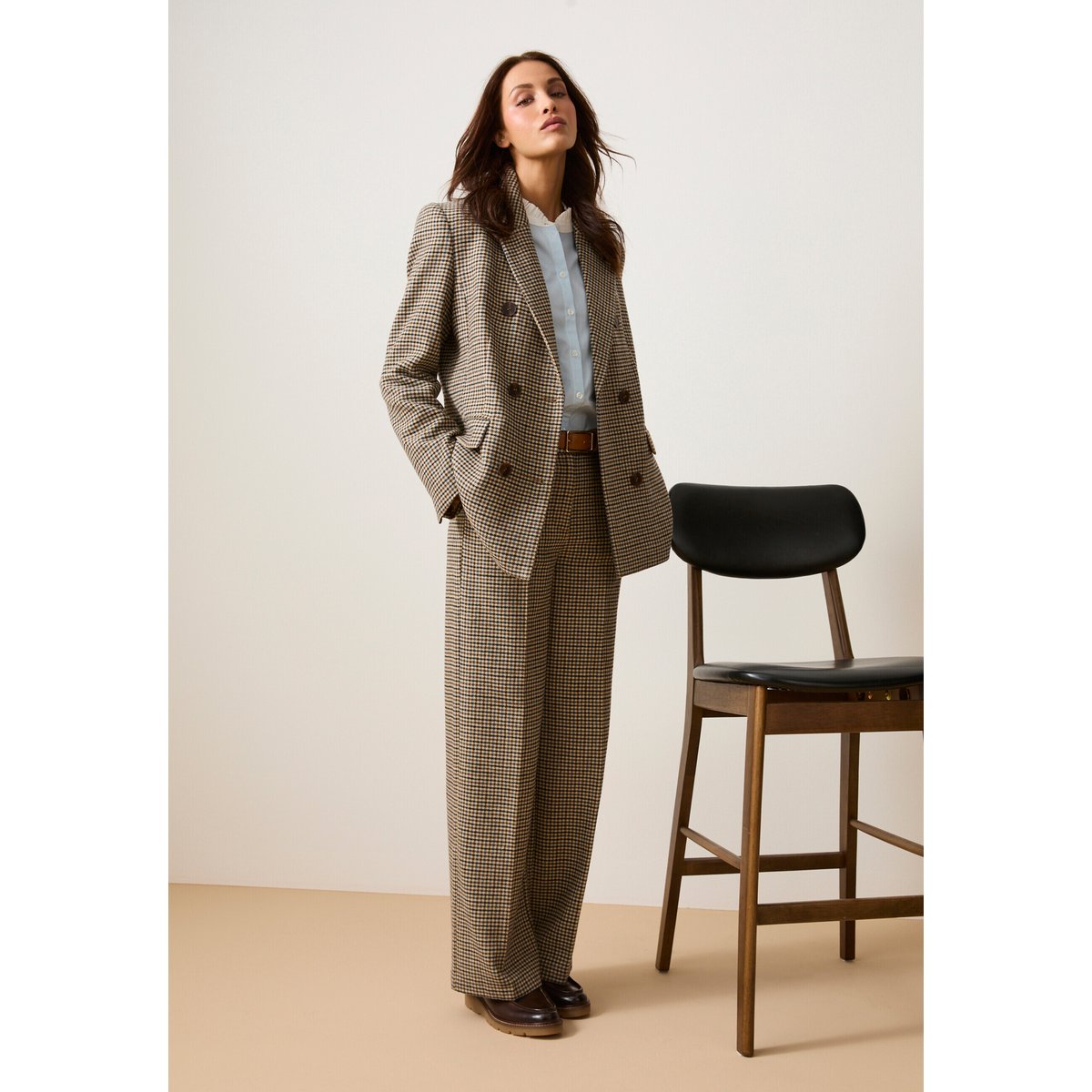 Pantalon large motif pied-de-poule marron pied-de-poule beige, DAMART