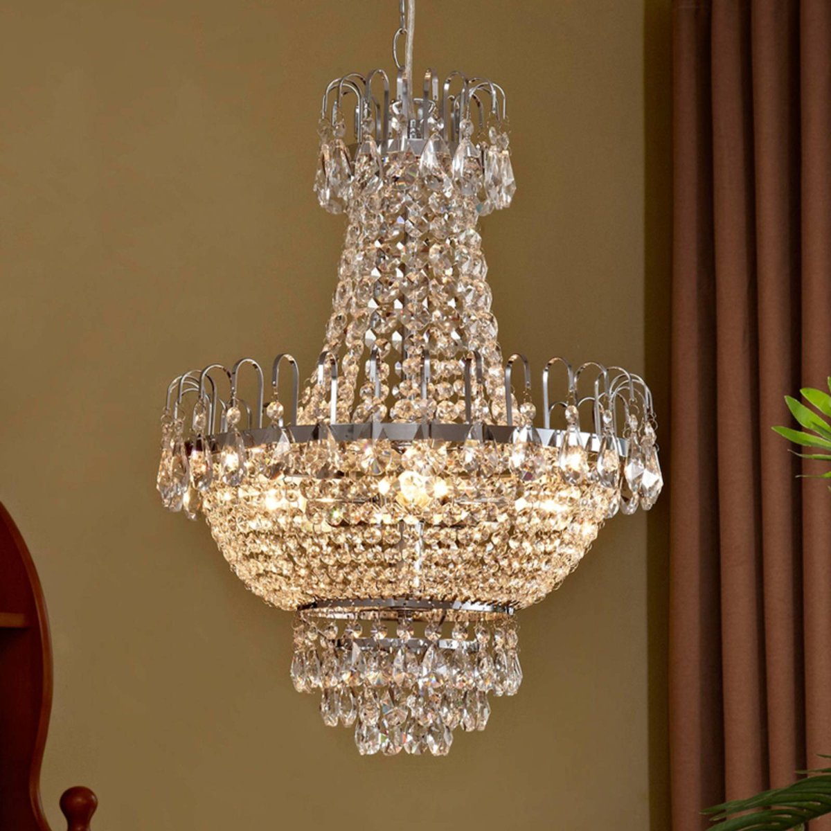Suspension en cristal antique, Casparia chrome, transparent, LINDBY