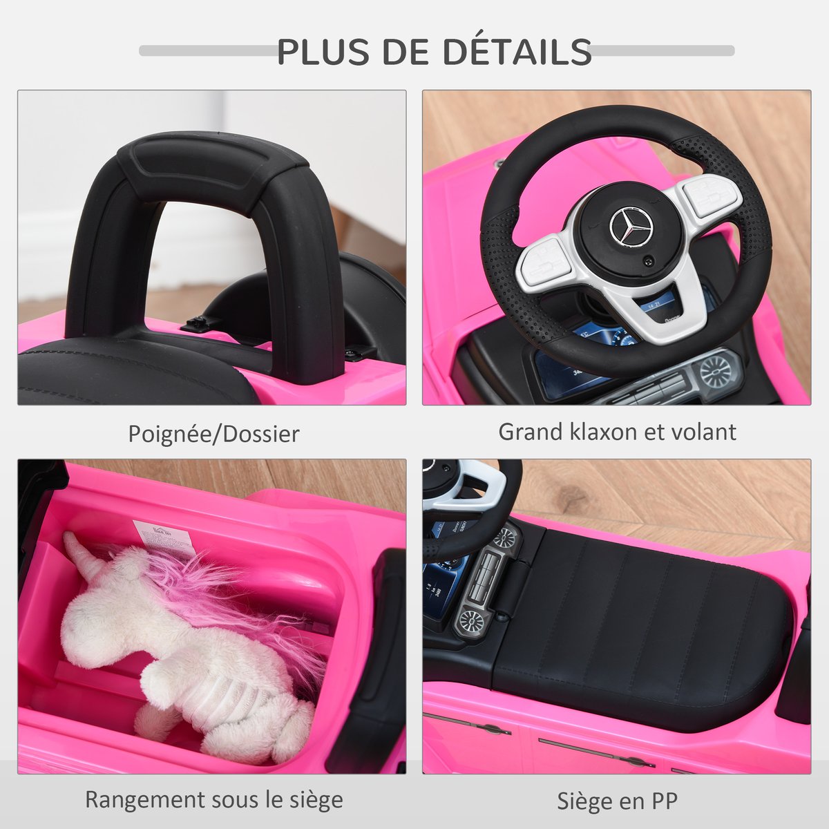 Voiture à glissière pour enfants PP Rose rose, HOMCOM