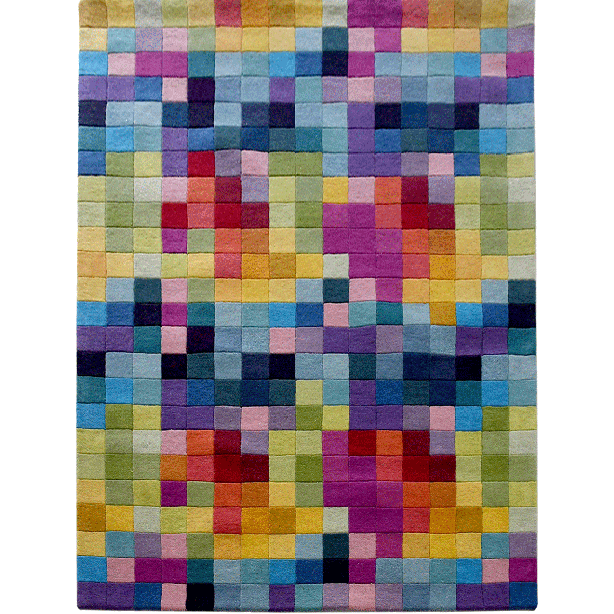 Tapis salon et chambre fait main en laine motif damier AXEL multicolore, UN AMOUR DE TAPIS