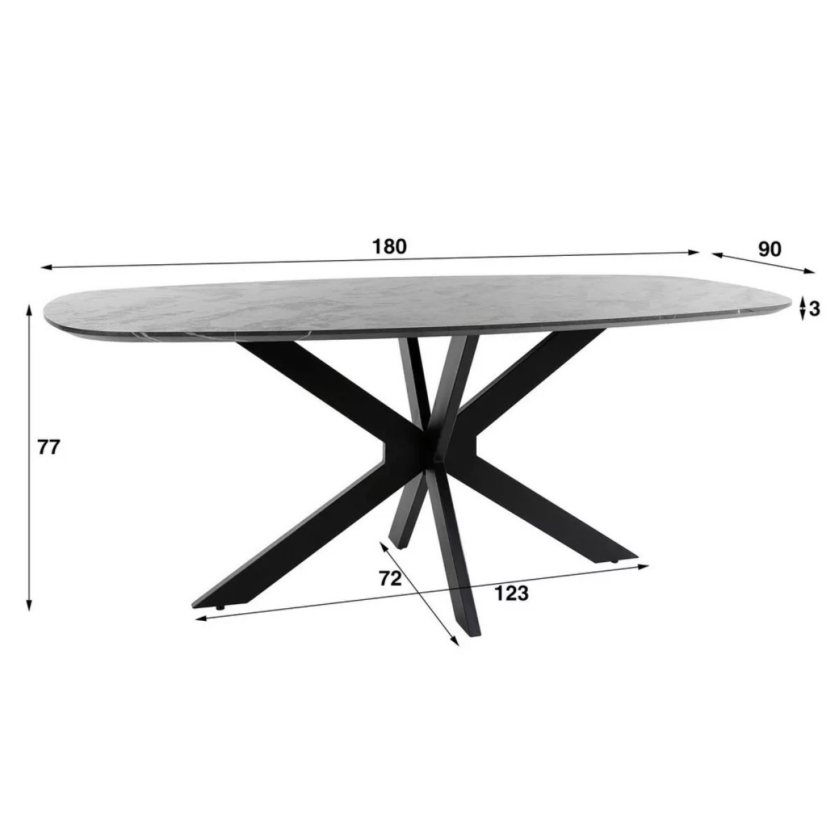 Table de repas ovale effet marbre - ROCK noir, MATHI DESIGN