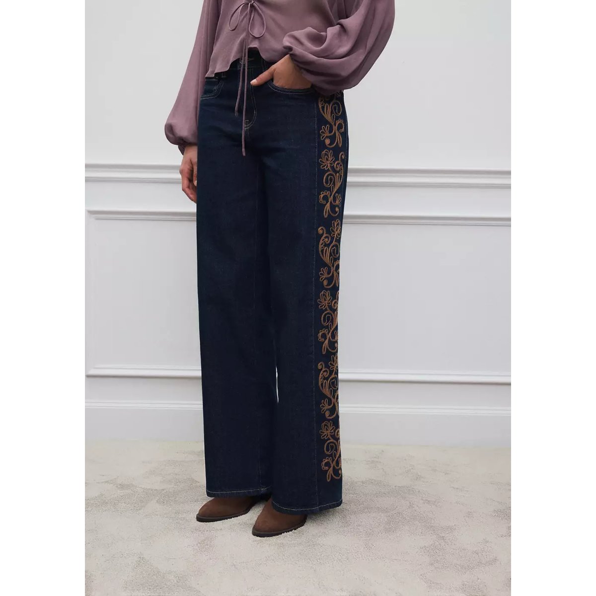 Jean droit brodé bleu, MANGO TEEN