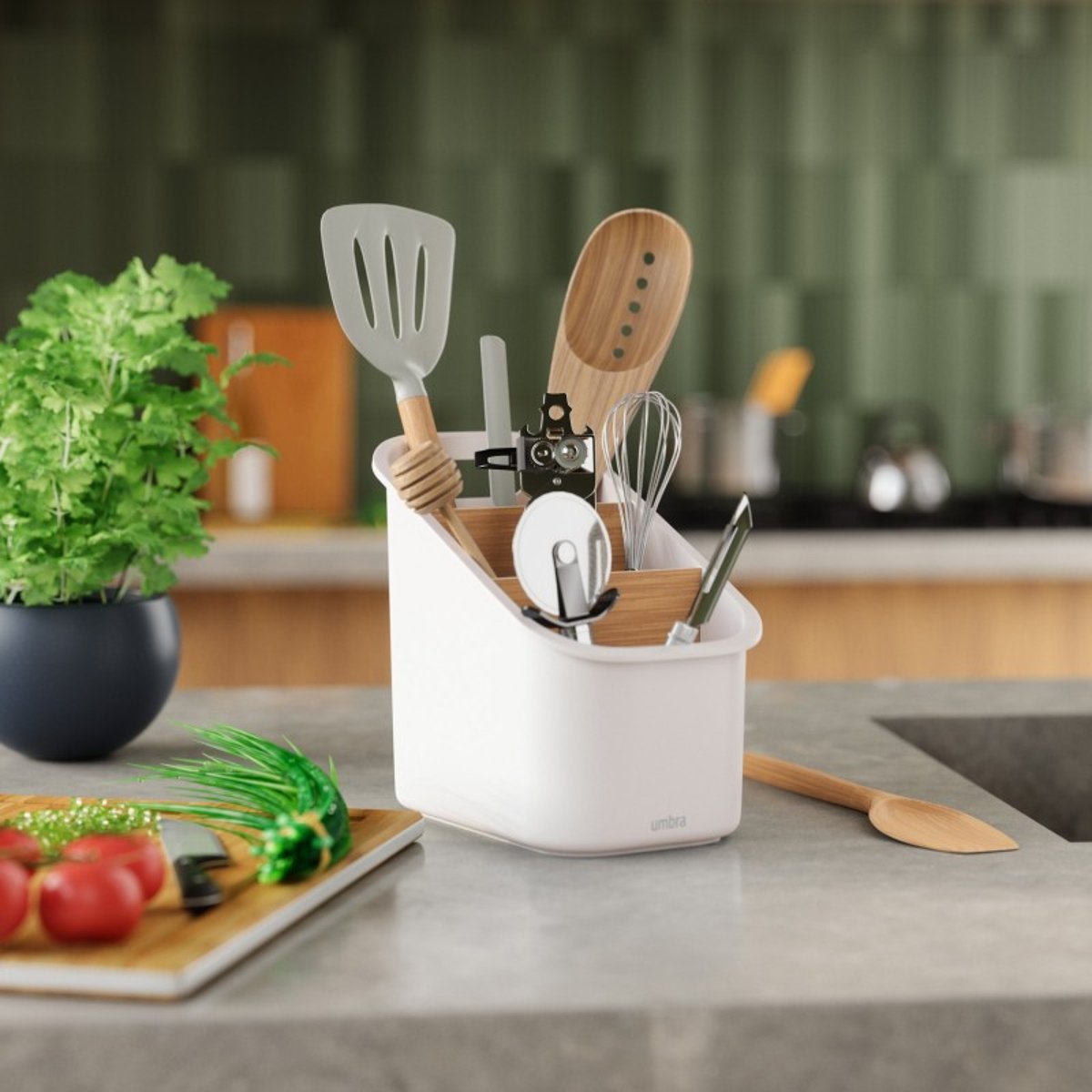 Porte-ustensiles rangement cuisine  BELLWOOD blanc, UMBRA