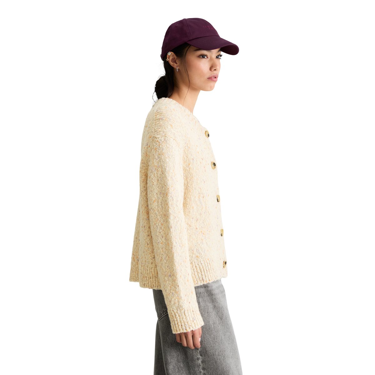 Cardigan en tweed coupe décontractée en mélange de coton et de laine vierge blanc, MARC O’POLO DENIM